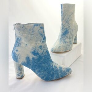 Forever 21 Acid Wash Denim Ankle Boots - Blue/White - Womens Size 8